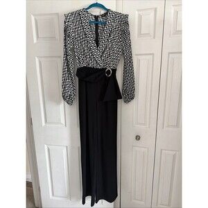 Valentine Womens Jumpsuit Black And White Wide Leg One Piece Dressy Jumper Small